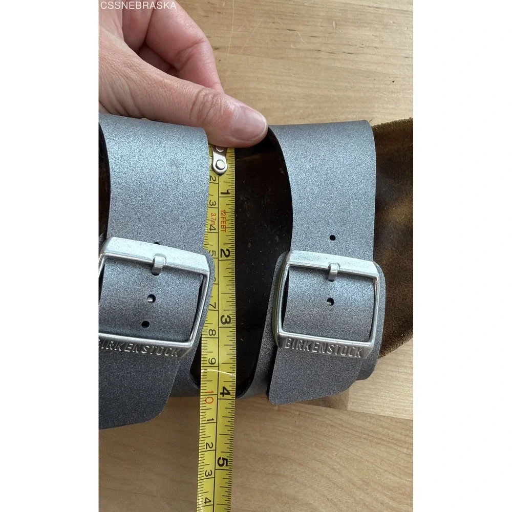 Birkenstock Arizona Metallic Silver Grey Two Strap Sandals Womens 10 EU 41